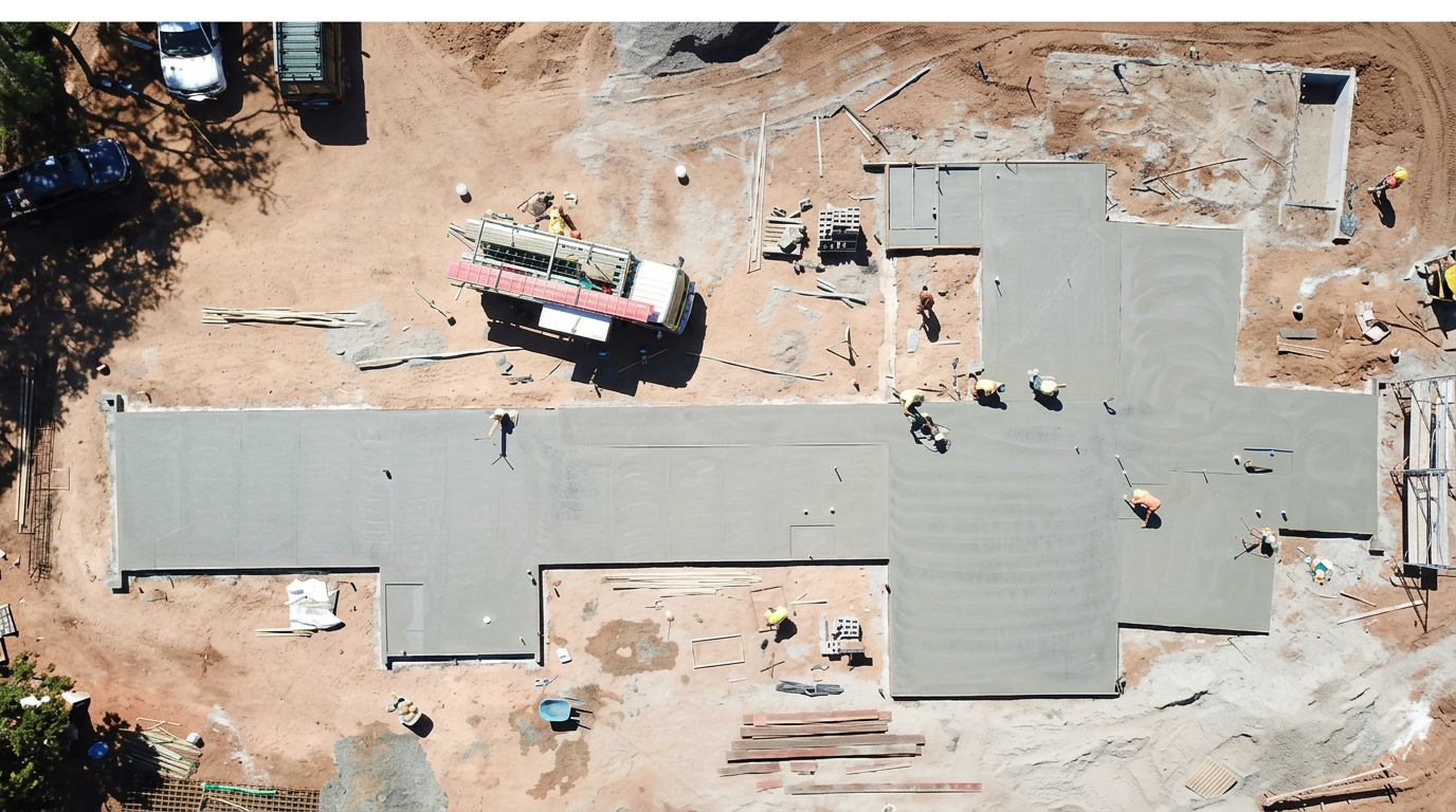 Large-scale concrete slab installation by Bourke's Concreting